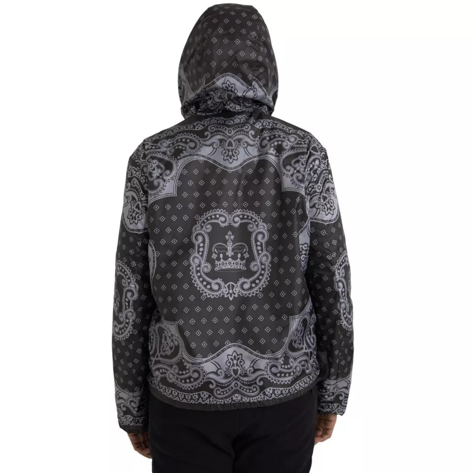 Dolce & Gabbana Gray Bandana Hooded Full Zip Bomber Jacket