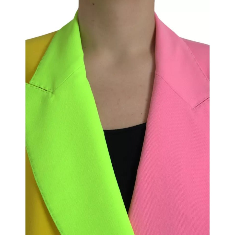 Dolce & Gabbana Multicolor Patchwork Peak Lapel Coat Jacket