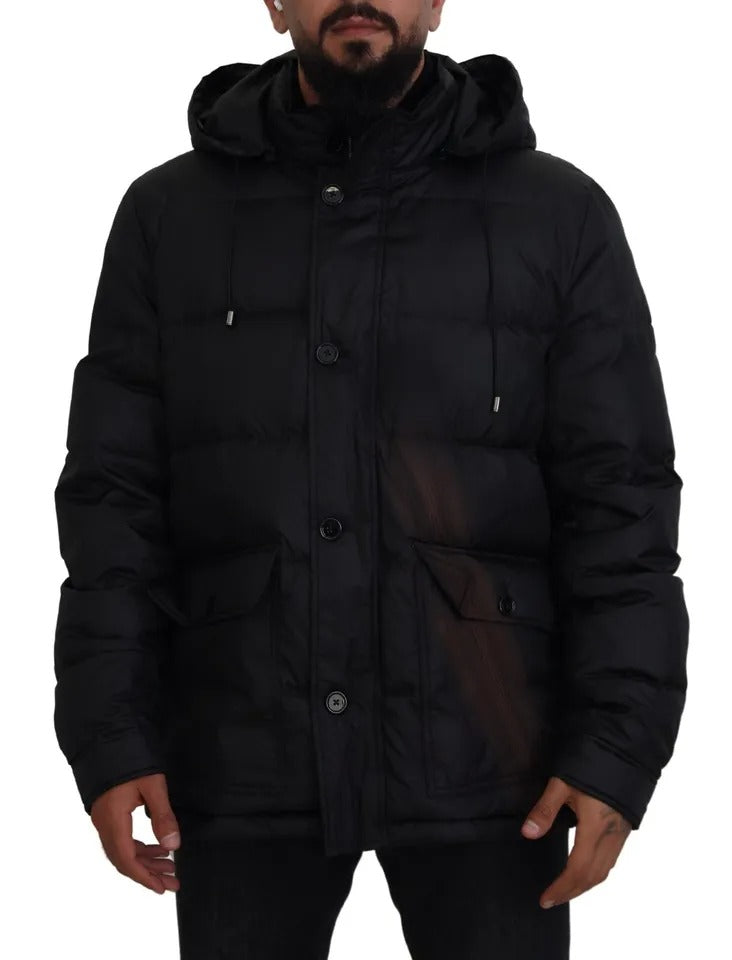 Dolce & Gabbana Black Polyester Hooded Parka Coat Winter Jacket