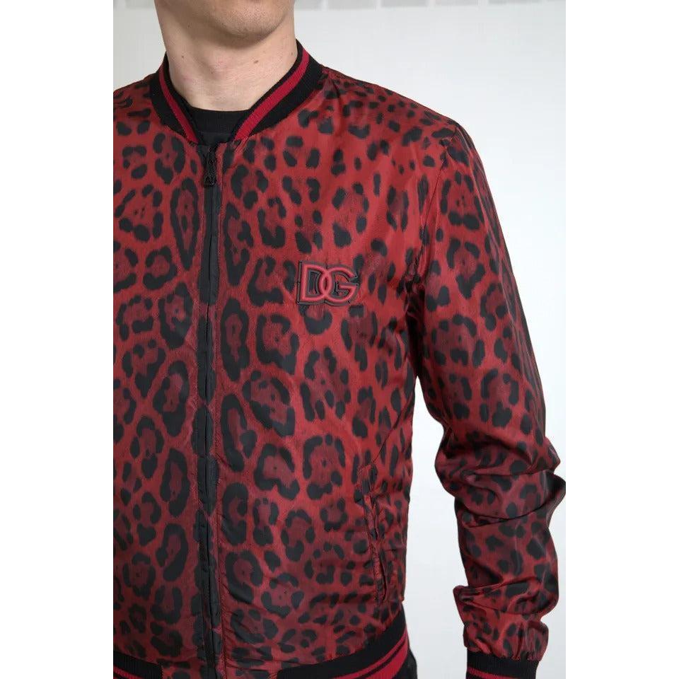 Dolce &amp; Gabbana Red Leopard Bomber Short Coat Jacket