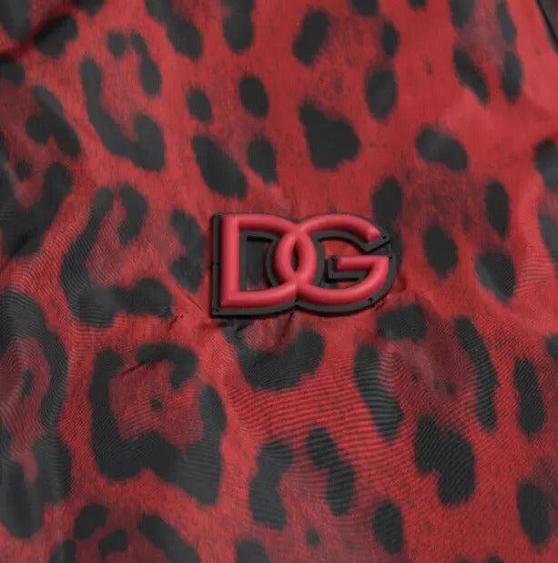 Dolce &amp; Gabbana Red Leopard Bomber Short Coat Jacket
