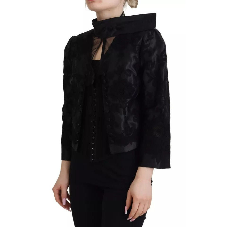 Dolce & Gabbana Black Lace Sheer Corset Organza Silk Jacket