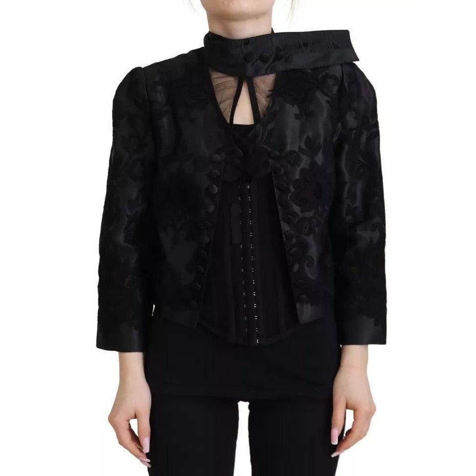 Dolce &amp; Gabbana Black Lace Sheer Corset Organza Silk Jacket