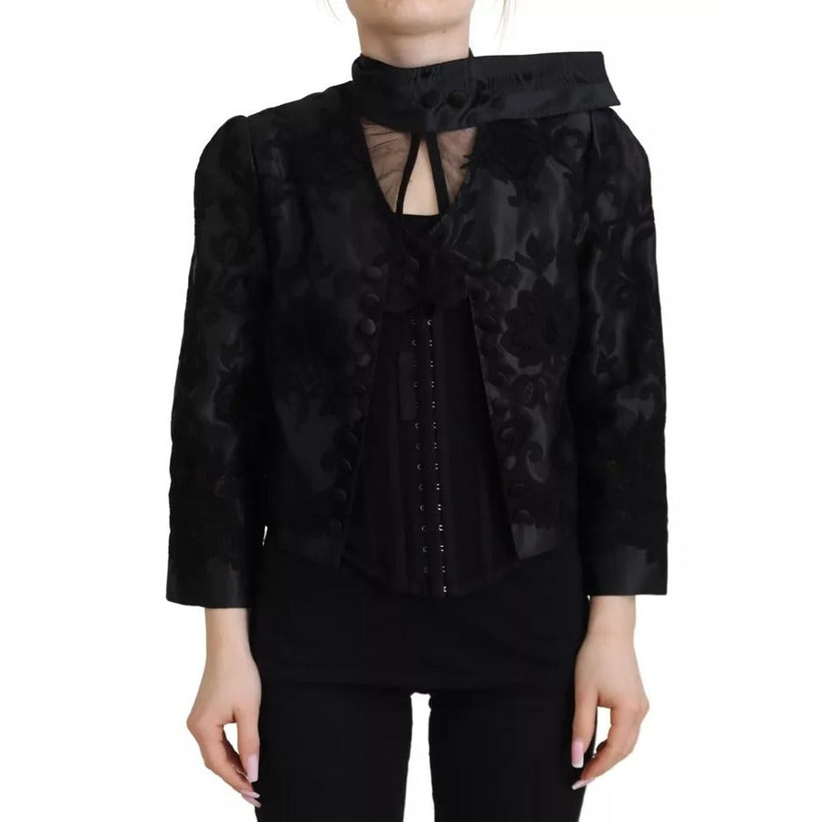 Dolce & Gabbana Black Lace Sheer Corset Organza Silk Jacket