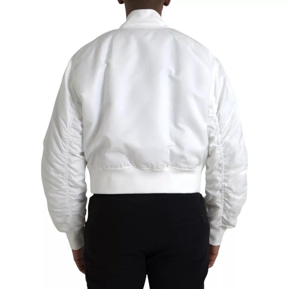 Dolce &amp; Gabbana White Bomber Long Sleeves Full Zip Jacket