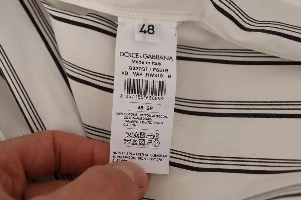 Dolce &amp; Gabbana White Striped Cotton Robe Coat Wrap Jacket