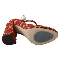 Dolce & Gabbana Red Floral Brocade Heels Mary Janes Pumps Shoes