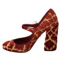 Dolce & Gabbana Red Floral Brocade Heels Mary Janes Pumps Shoes