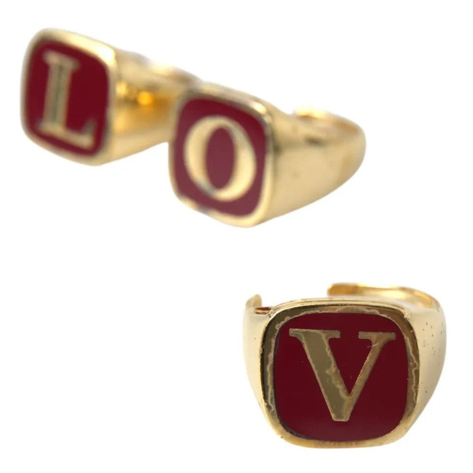 Dolce & Gabbana Gold Brass LOVE Enamel Set of 3 Ring