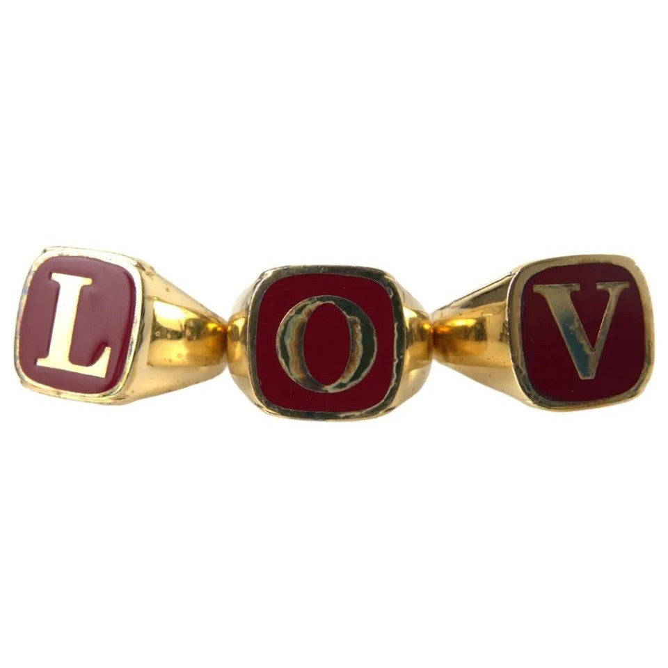 Dolce & Gabbana Gold Brass LOVE Enamel Set of 3 Ring