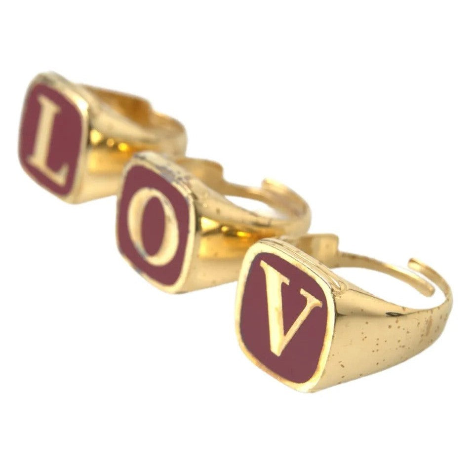 Dolce & Gabbana Gold Brass LOVE Enamel Set of 3 Ring