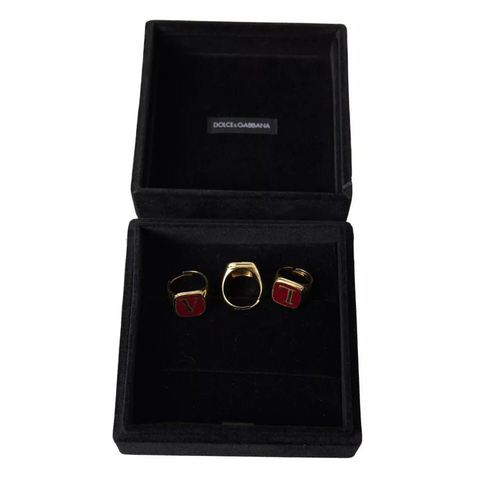 Dolce & Gabbana Gold Brass LOVE Enamel Set of 3 Ring