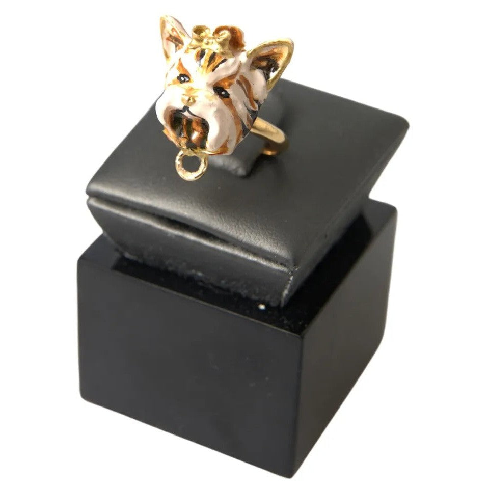 Dolce & Gabbana Gold Brass Resin Beige Dog Pet Accessory Ring