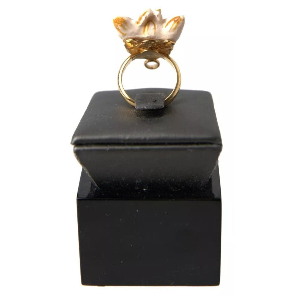 Dolce & Gabbana Gold Brass Resin Beige Dog Pet Accessory Ring