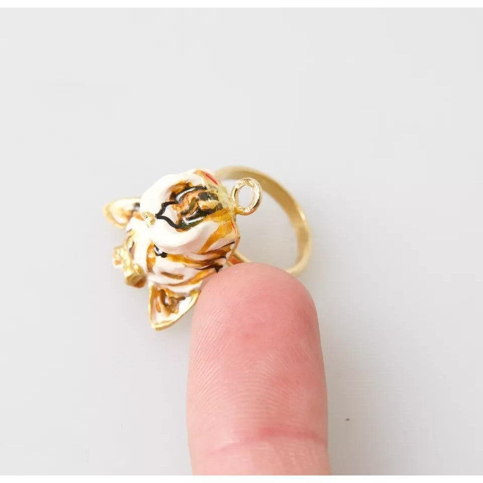Dolce &amp; Gabbana Gold Brass Resin Beige Dog Pet Accessory Ring