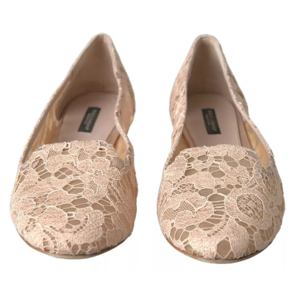 Dolce & Gabbana Beige Floral Lace Loafers Flats Shoes