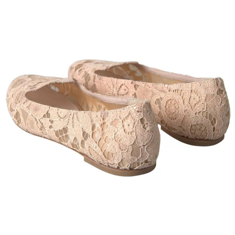 Dolce & Gabbana Beige Floral Lace Loafers Flats Shoes