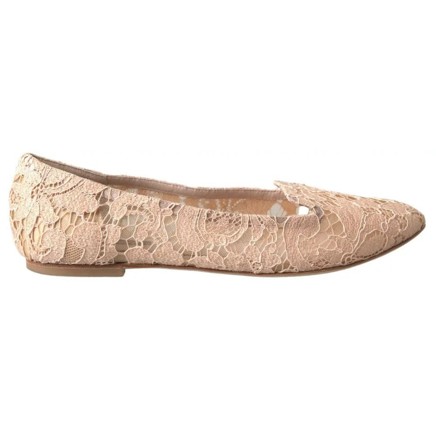 Dolce & Gabbana Beige Floral Lace Loafers Flats Shoes