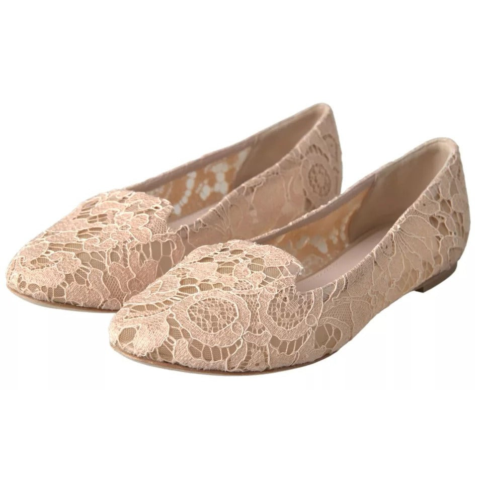 Dolce & Gabbana Beige Floral Lace Loafers Flats Shoes