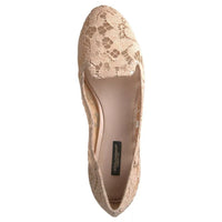 Dolce & Gabbana Beige Floral Lace Loafers Flats Shoes