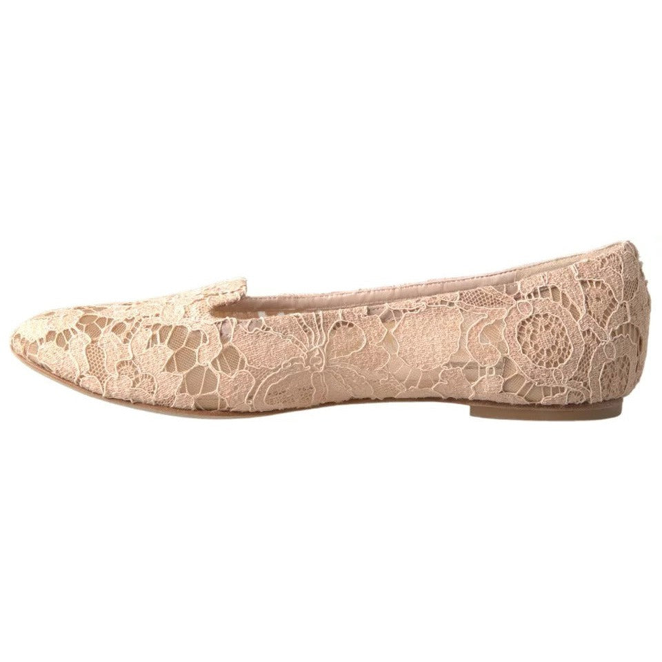 Dolce &amp; Gabbana Beige Floral Lace Loafers Flats Shoes