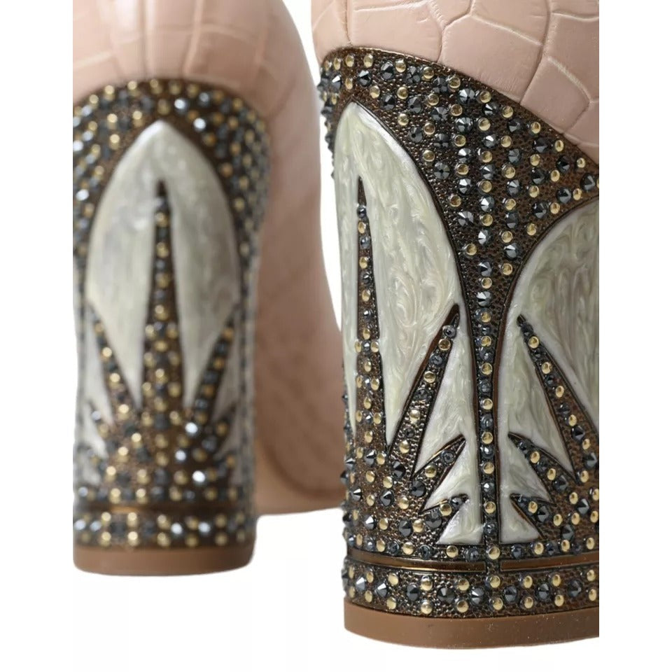 Dolce & Gabbana Beige Leather Mary Janes Embellished Shoes