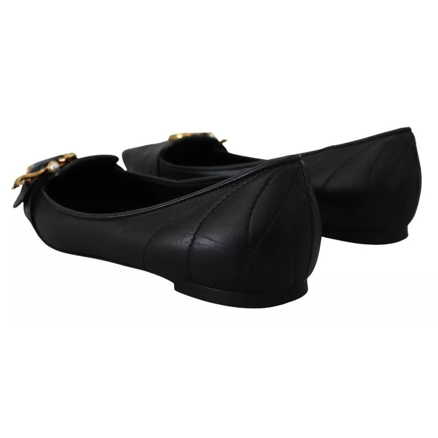 Dolce & Gabbana Black Devotion Leather Pointy Flats Shoes