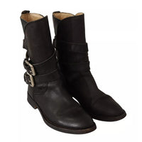 Dolce & Gabbana Black Leather Buckle Mid Calf Boots Shoes