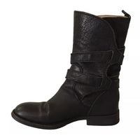 Dolce & Gabbana Black Leather Buckle Mid Calf Boots Shoes