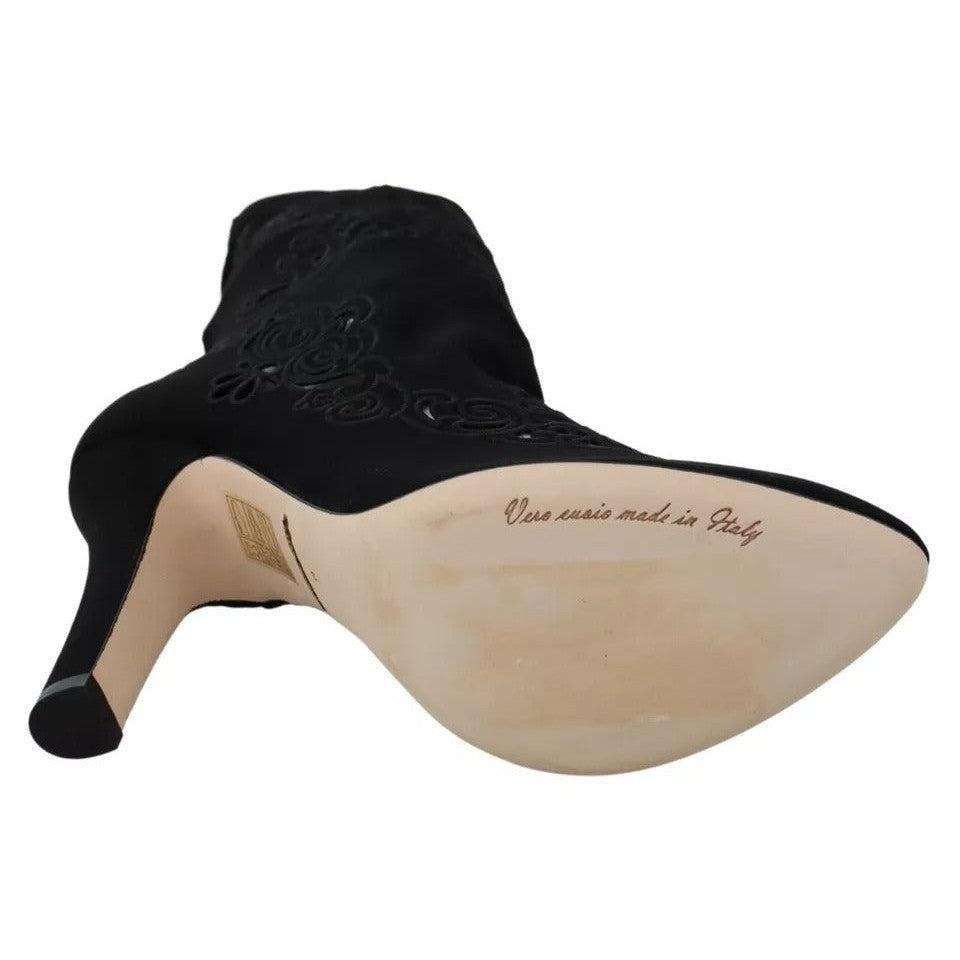 Dolce &amp; Gabbana Black Stretch Pumps Boots Floral Lace Shoes