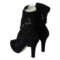 Dolce & Gabbana Black Stretch Pumps Boots Floral Lace Shoes