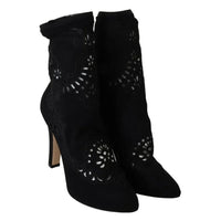 Dolce & Gabbana Black Stretch Pumps Boots Floral Lace Shoes