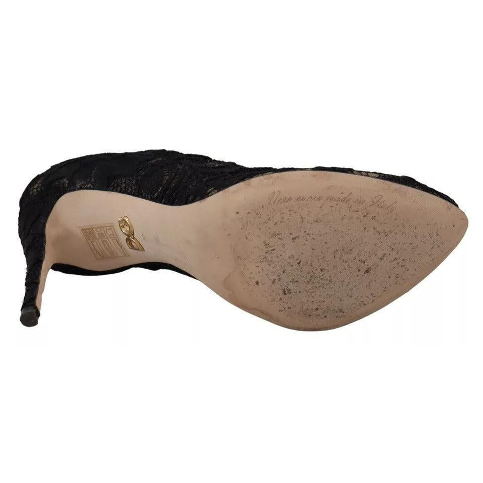 Dolce &amp; Gabbana Black Stretch Socks Taormina Lace Boots Shoes