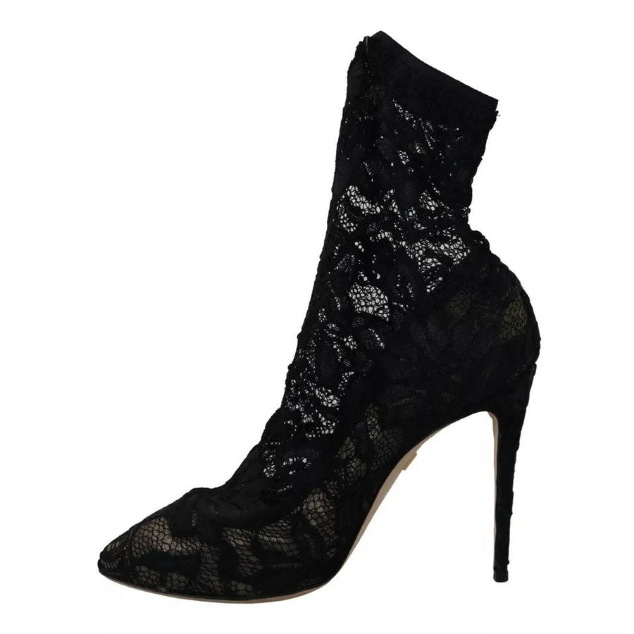 Dolce & Gabbana Black Stretch Socks Taormina Lace Boots Shoes