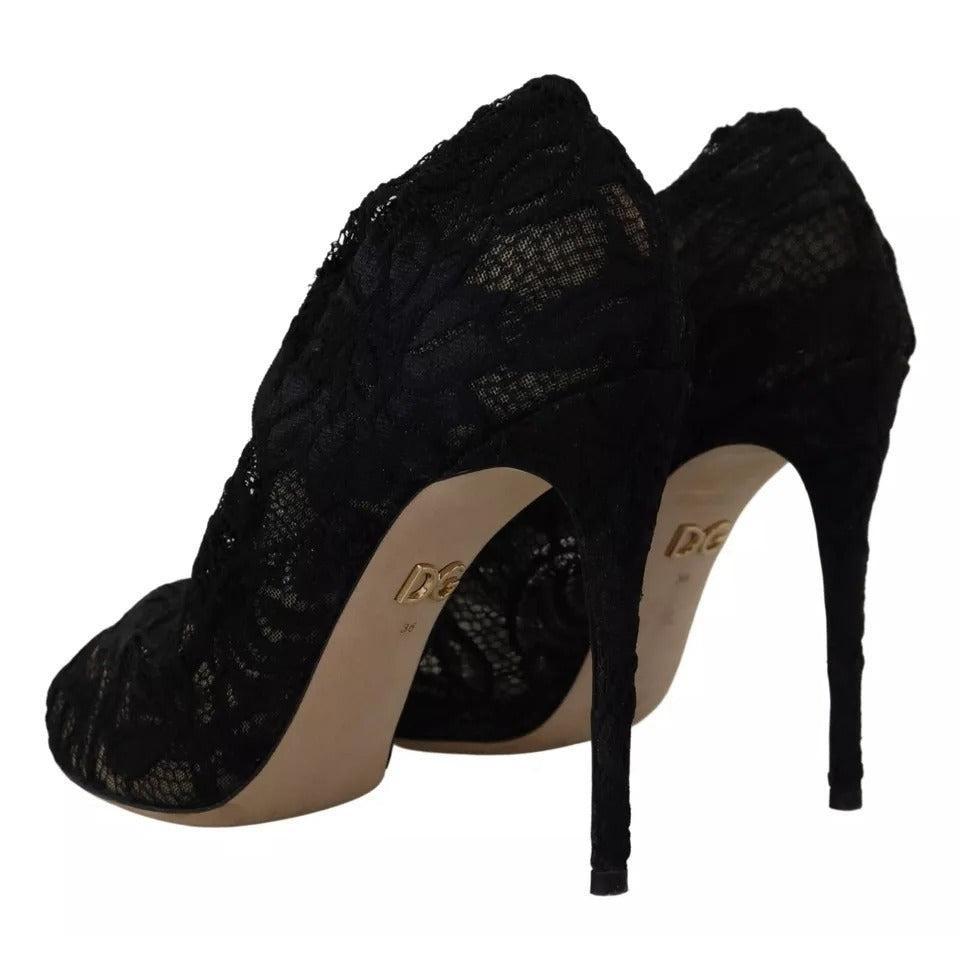 Dolce &amp; Gabbana Black Stretch Socks Taormina Lace Boots Shoes