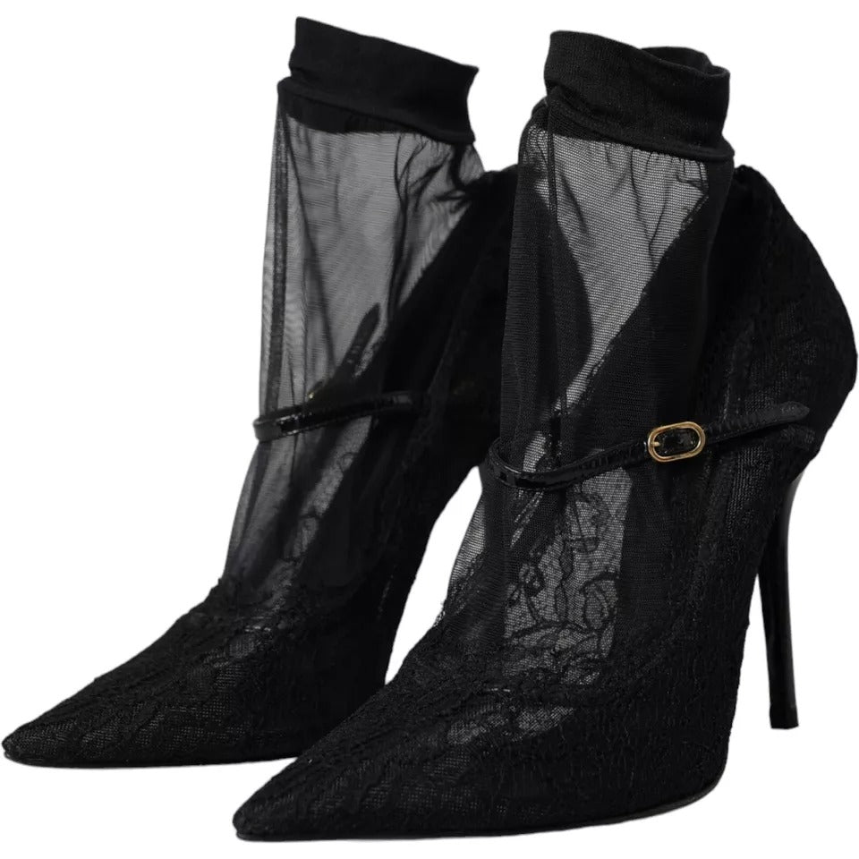 Dolce & Gabbana Black Tulle Stretch Boots Pumps Shoes