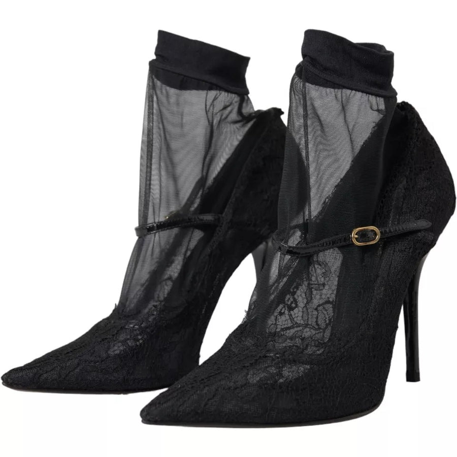 Dolce & Gabbana Black Tulle Stretch Boots Pumps Shoes