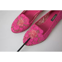 Dolce & Gabbana Pink Taormina Lace Slip On Flats Shoes