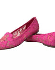 Dolce & Gabbana Pink Taormina Lace Slip On Flats Shoes