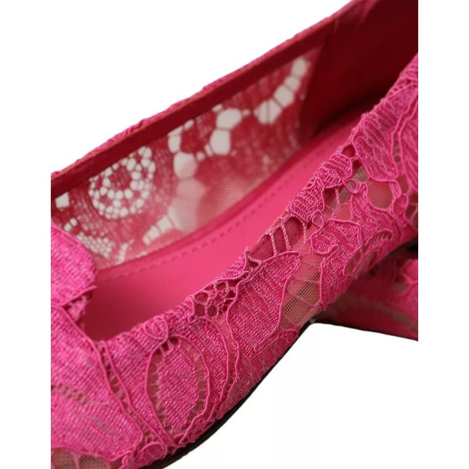 Dolce &amp; Gabbana Pink Taormina Lace Slip On Flats Shoes