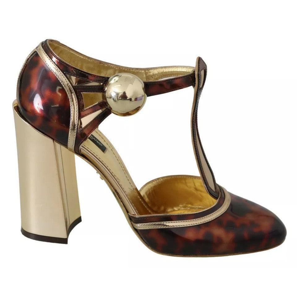 Dolce &amp; Gabbana Gold Leopard T-strap Pumps Sandals Shoes