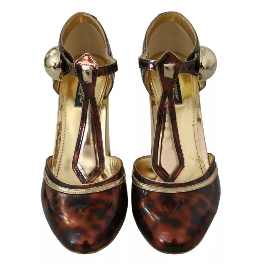 Dolce & Gabbana Gold Leopard T-strap Pumps Sandals Shoes