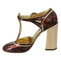 Dolce & Gabbana Gold Leopard T-strap Pumps Sandals Shoes