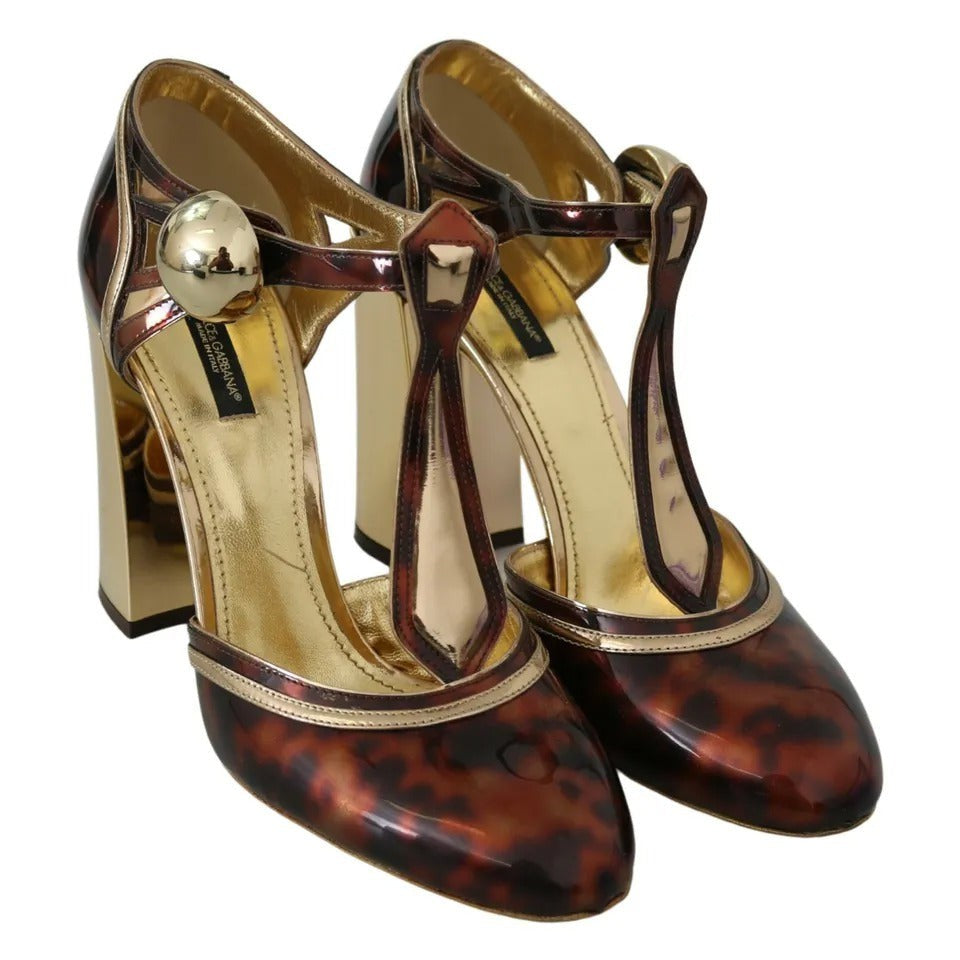 Dolce & Gabbana Gold Leopard T-strap Pumps Sandals Shoes