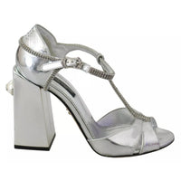 Dolce & Gabbana Silver Crystals T-strap Sandals Leather Shoes