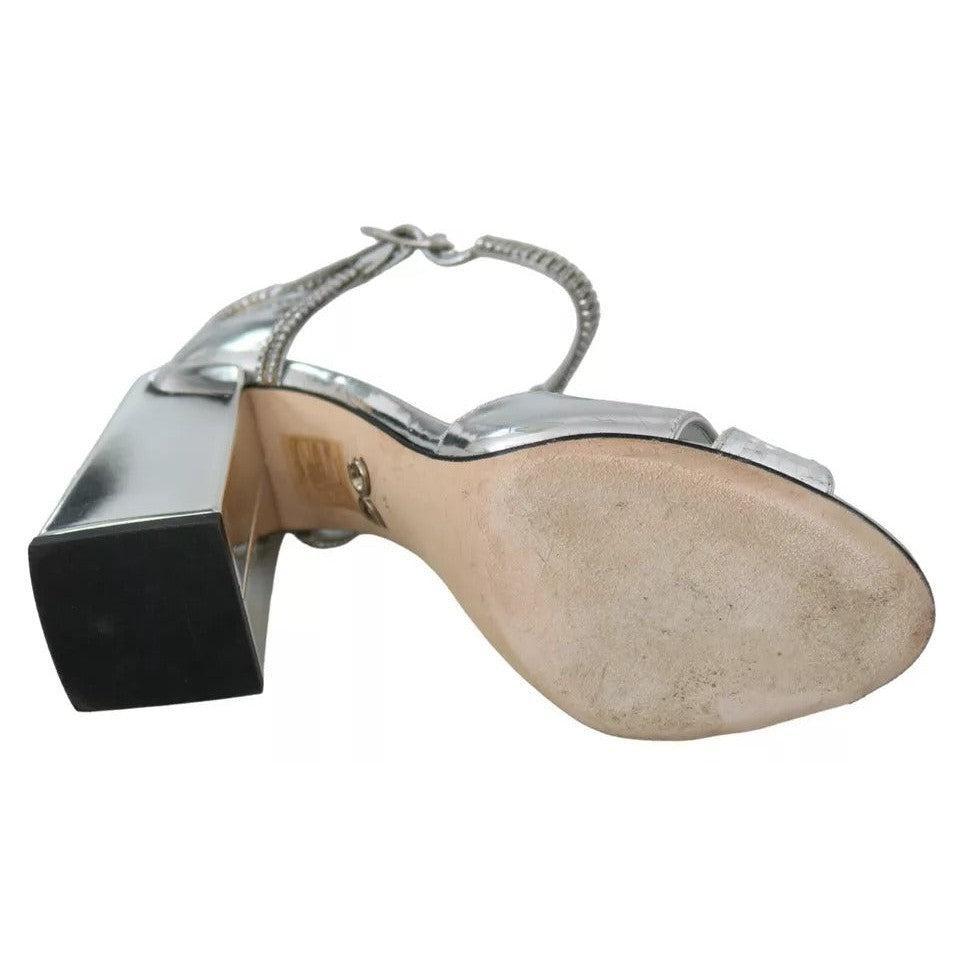 Dolce &amp; Gabbana Silver Crystals T-strap Sandals Leather Shoes