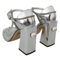 Dolce & Gabbana Silver Crystals T-strap Sandals Leather Shoes