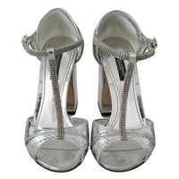 Dolce & Gabbana Silver Crystals T-strap Sandals Leather Shoes