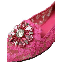 Dolce & Gabbana Pink Lace Crystal Ballet Loafers Shoes