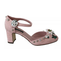 Dolce & Gabbana Pink Brocade Crystal Lily Ankle Strap Shoes